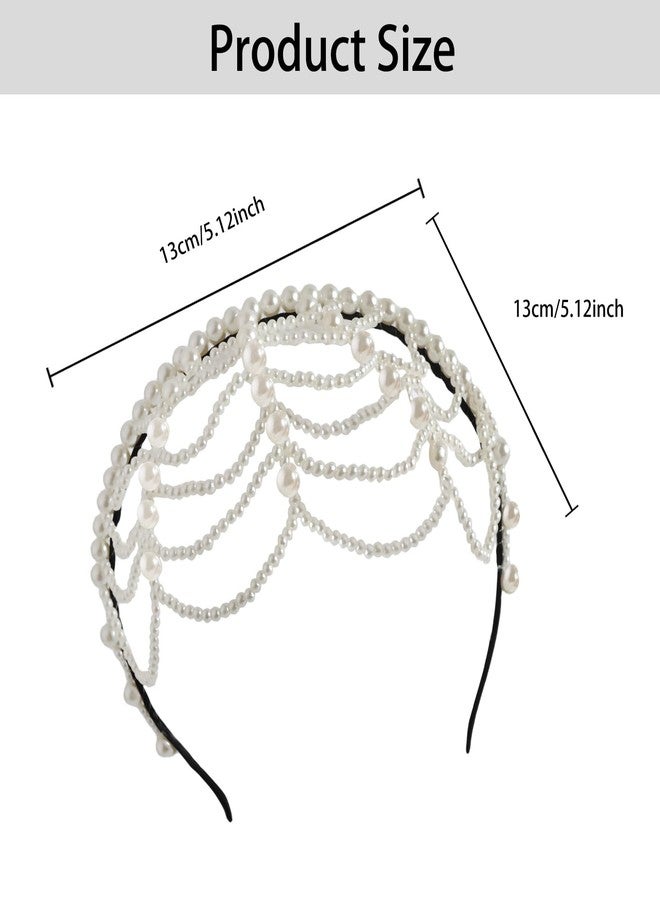 HLTOO 1920s Pearl Cap Headpiece, Roaring 20s Headbands for women, Head Chain Hair Accessories, for Wedding Bridal Cosplay Halloween Art Decor Party - Image 3